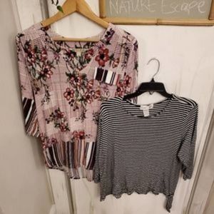Bundle floral and‎ tie waist soft tee shirts